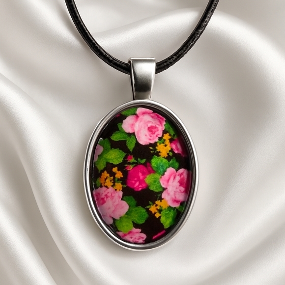 Jewelry - Ornate Floral Silver Pendant Necklace – Vintage Midnight Garden Bloom Jewelry